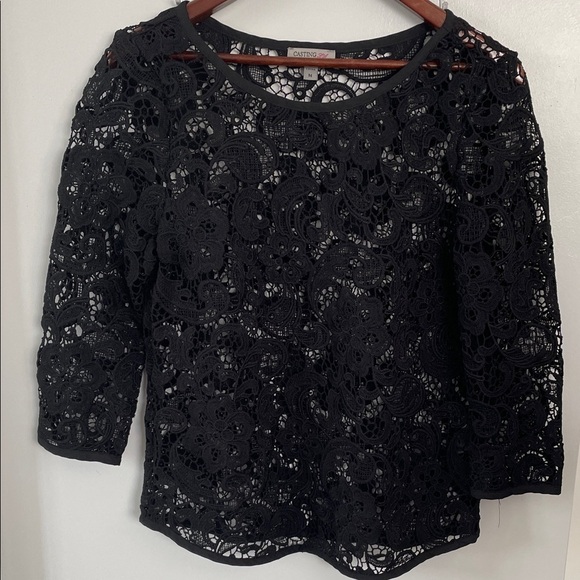 Casting La Tops - Black Floral Lace Blouse size M